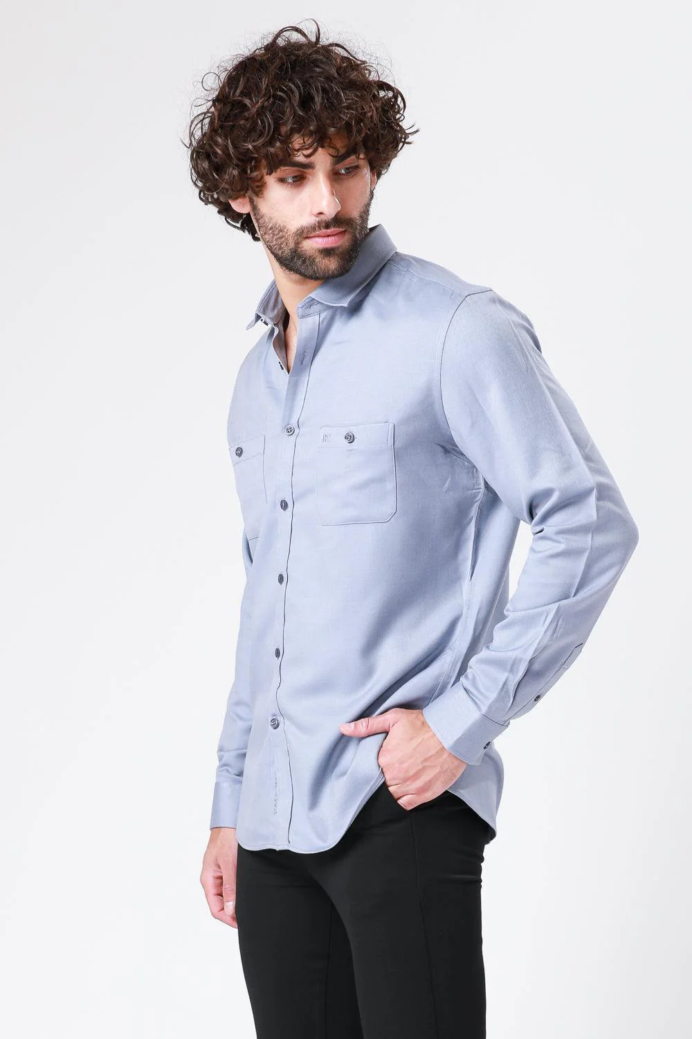 LT BLUE חולצה מכופתרת צבע במבוק - Image 4